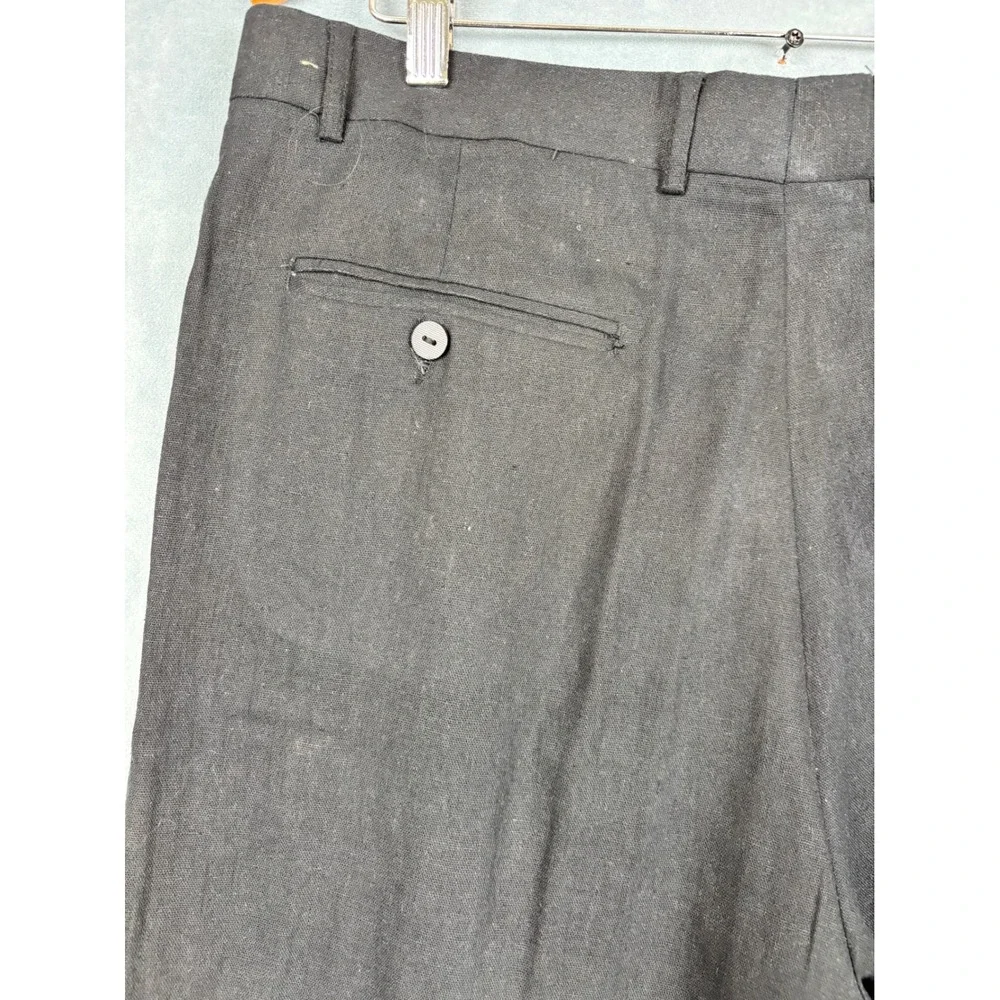 The Linen Connection Henri Valdise Mens Black 100% Linen Pleated Cuffed Pants 36